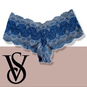Victoria’s Secret Dream Angel Lace Shortie Cheeky Blue White Cotton blend L